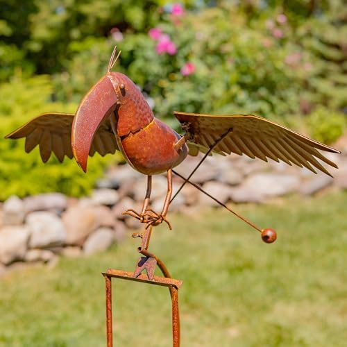 Flying Bird Metal Rocking Stakes in a Painted Rusty Finish (Toucan) by ZaerLtd