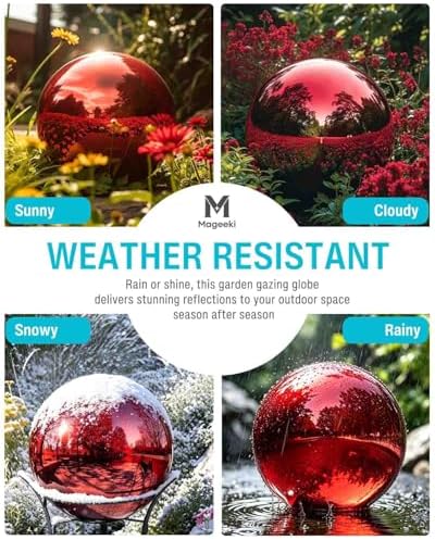 12 Inch Stainless Steel Gazing Ball, Red Mirror Sphere for Garden Décor - Image 4