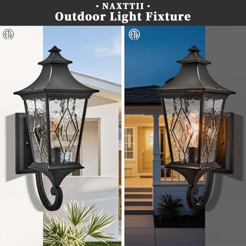 Black Outdoor Wall Lights Waterproof Exterior Lighting Fixtures 29.3 Inch Large Outdoor Wall Sconce Light with Water Ripple Glas for Garage Patio and Doorway E26 Socket - Image 3