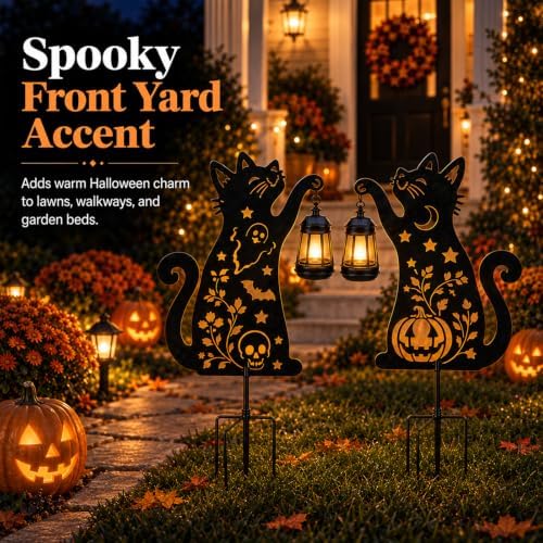 2 Pack Black Cat Solar Lights Set Metal Decorative Solar Cat Hanging Lights Outdoor, Waterproof Garden Decor,Outdoor Ornament Perfect，Ghost Cat - Image 6