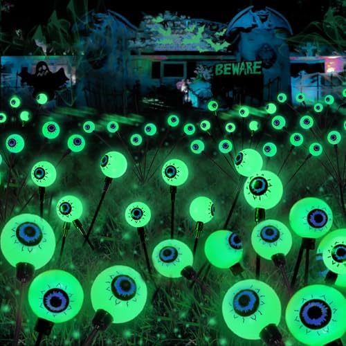 YIQU Solar Halloween Lights Outdoor 4 Pack 24 LED Green Solar Eyeball Light by Halloween