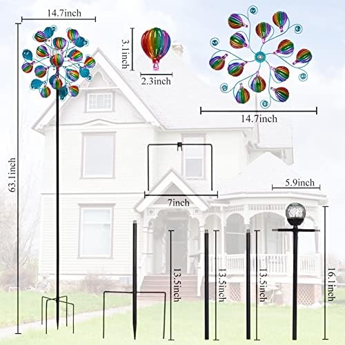 Solar Hot Air Balloon Wind Spinner Decor with LED Glass Ball - Image 4