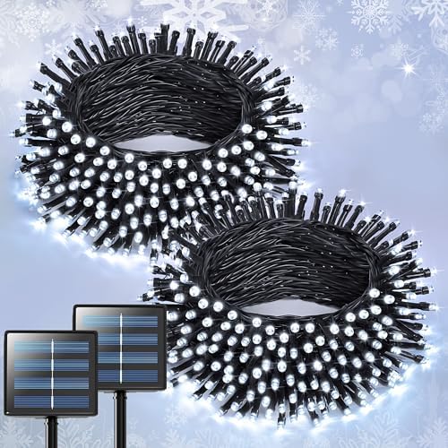 JMEXSUSS 2 Pack Solar String Lights Outdoor, Total 400 LED 151FT, White by JMEXSUSS