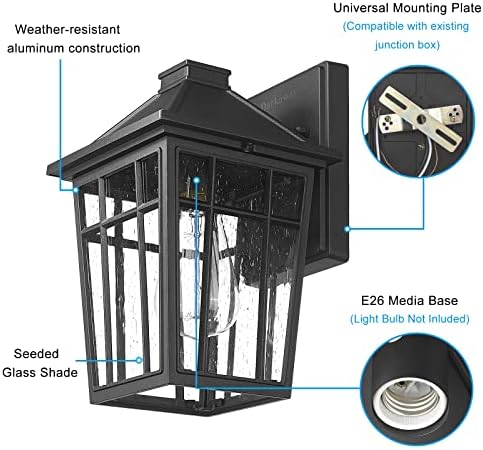 Darkaway Outdoor Sconce Lights Wall Light Fixtures, Front Porch Light Outdoor Wall Anti-Rust Waterproof Aluminum with Glass Exterior Light Fixture for Patio, Yard, Doorway, Garage(2 Pack, Black) - Image 3