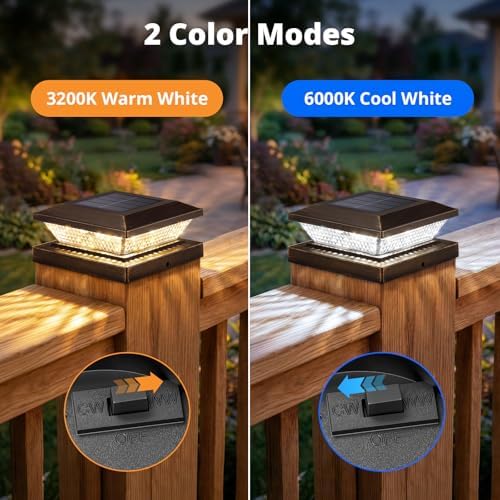 Mlambert 4x4 Solar Post Cap Lights Outdoor 8 Pack, Waterproof Solar Fence Light for Wooden/Vinyl Post, 2 Color Outside Deck Patio Porch Decor, Brown - Image 2