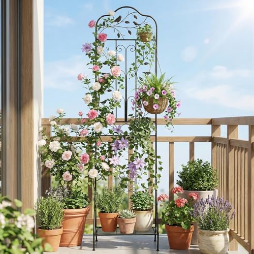 Giantex Metal Garden Trellis for Climbing Plants Set 2, 75" x 20" Outdoor Rose Trellis w/Foldable Bottom, Freestanding Plant Support for Vines, Flowers, Vegetables & Fruits, Patio Lawn Garden, Black - Image 6