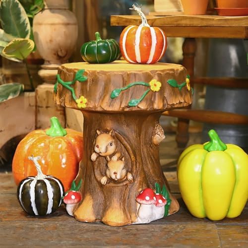 14”H Resin Fairytale Squirrel Statue Mushroom Stool Garden Decor - Image 4