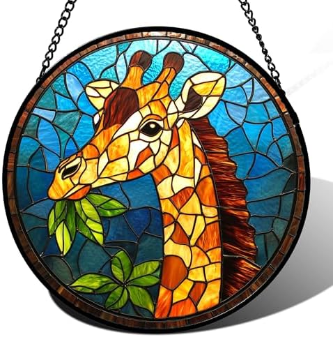 Yellow Giraffe Stained Glass Window Hanging Suncatcher Gifts for Women 9.8" by Follow