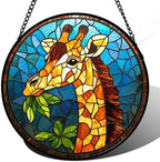 Yellow Giraffe Stained Glass Window Hanging Suncatcher Gifts for Women 9.8" by Follow