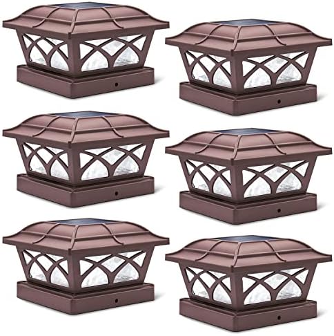 SIEDiNLAR Solar Post Cap Lights Outdoor Glass 2 Color Modes Brown (6 Pack) by Siedinlar