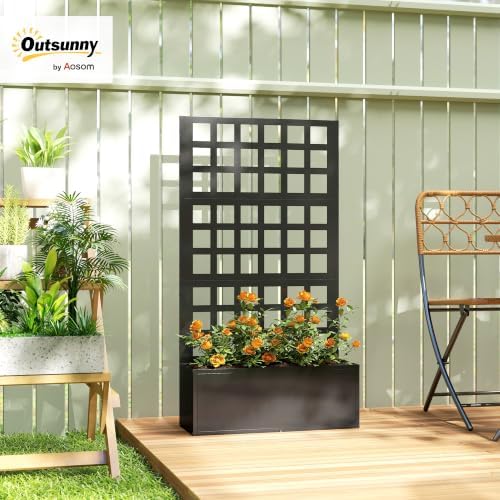 Outsunny Galvanized Raised Garden Bedw/Trellis 24" x 9" x 44.5" Black - Image 2