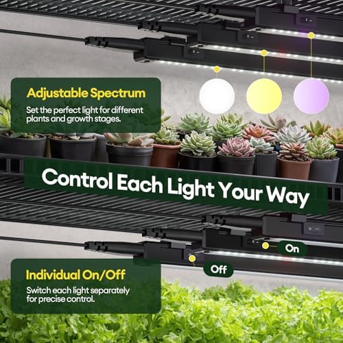 Maygrove Plant Grow Light 2ft, Tunable Full Spectrum LED Grow Light Strips 60W (4 x 15W), T5 Growing Lamp with Timer & Dimming Controller for Indoor Plants, Greenhouse, High PPFD, 4-Pack - Image 5