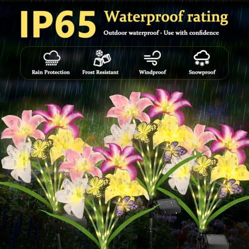 4 Pack Lily Solar Path Lights, IP65 Waterproof (Multicolor butterfily) - Image 2