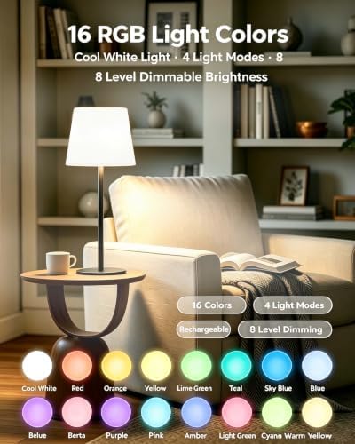 Rechargeable Table Lamp w/Timer Remote,Cordless Battery Operated Lamp Black - Image 2