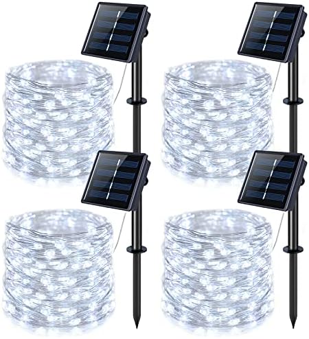 JMEXSUSS 4 Pack Solar Fairy Lights, 33ft 100LED Solar String Lights, White by JMEXSUSS