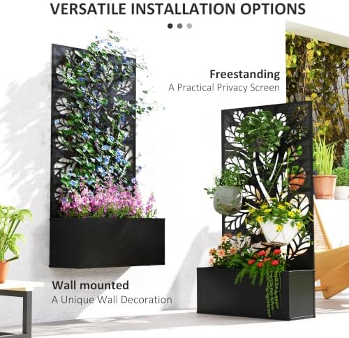 Outsunny Metal Raised Garden Bed with Trellis, Twigs and Leaves Cut-Outs - Image 4
