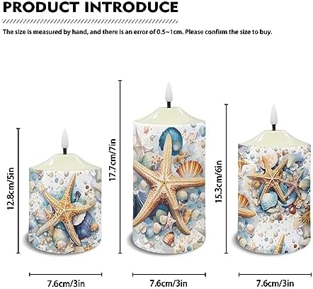 Cozeyat Flameless LED Candles Battery Operated, Summer Starfish Beach Scenery Design 4/6H Timers Flickering Realistic Pillar Tealights Set of 3, Waterproof Candles Home Decor - Image 6