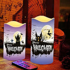 Halloween Flameless Candles with Remote Timer Real Wax Realistic Flickering Battery Operated LED Tealight Pillars with Pumpkin Castle Bat Spider Witch for Halloween Party Decorations - Image 5