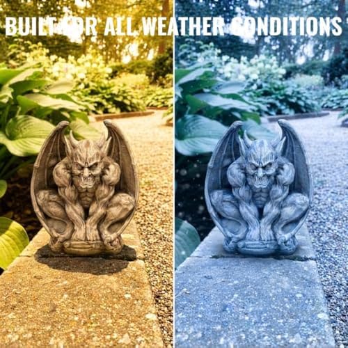 OLOMA Sitting Gargoyle Concrete Garden Statue Gothic Winged Bat Demon Sculpture Handcrafted Outdoor Fantasy Lawn Yard Decor Weather Proof Ornament Spooky Garden Art Mythical Creature Accent - Image 7