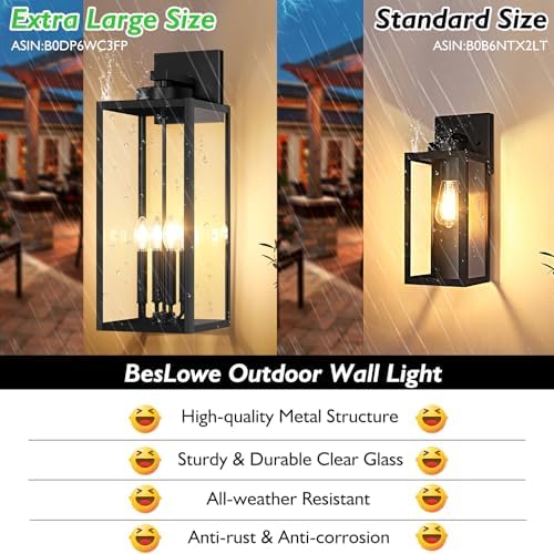BesLowe 23.9" Extra Large Size Outdoor Wall Light Fixture, Exterior Lighting Fixture Porch Sconce Wall Mounted, Waterproof Outdoor Wall Lantern, Outside Light for House Patio Front Door Garage, Black - Image 2