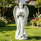Outdoor Angel Statue with Birdbath, Garden Sculpture Decorations for Yard Patio Deck Home Entryway Hallway (Angel-Grey) by Keslecy
