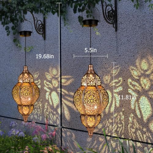 Hanging Solar Lantern Outdoor Decor 2Pack, 9.5In Moroccan LED Lights for Outside Garden Decorations, Waterproof Solar Lanterns Garden Gifts for Mom, Women, Patio, Yard (Copper) - Image 5