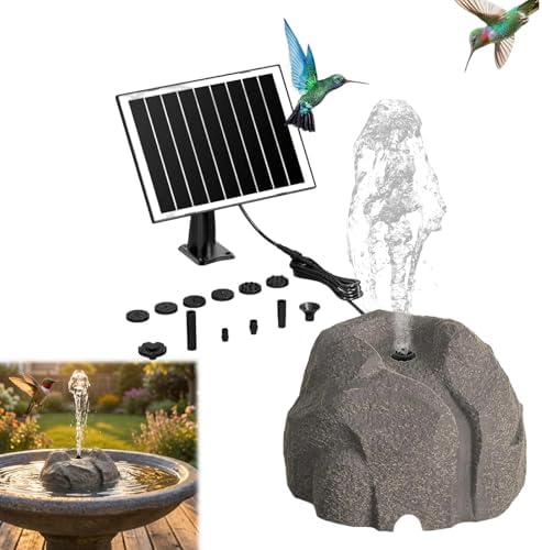 Solar Fountain for Bird Bath with Anti-Dry Protection, Resin Rock Solar Powered Bird Bath Bubbler Pump with 10 Nozzles, Realistic Stone Water Feature for Outdoor Garden Pond and Patio Decor (Gray) by LPFKYT