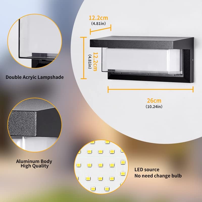 18W Modern LED Wall Light Outdoor 2Pack,3000K Warm White Waterproof Porch Patio Lights Mount Outside Fixtures,Matte Black Aluminium - Image 5