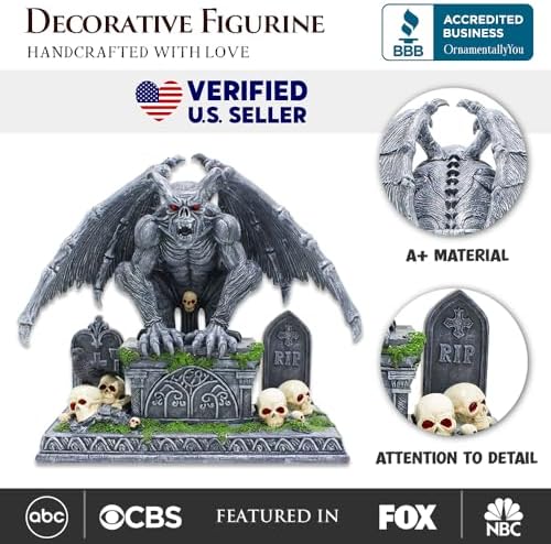 OrnamentallyYou Grave Guardian Gargoyle Figurine, 10" Solar Powered Gothic Halloween Garden Statue - Image 2