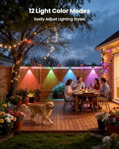 Waterproof Solar Fence Lights for Outdoor 12 Modes Warm & Cool White RGB LED Spot Lens 3-Sided Solar Powered Wall Lighting, Decor for Outside Patio Step Backyard Deck Railing Pool - 12 Pack - Image 3