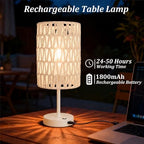 Boho Cordless Outdoor Table Lamps, Rechargeable Battery Operated Rattan Table Lamps, Stepless Dimmable, for Covered Patio, Porch, Gazebo, Living Room, Bedroom Decor- Set of 2 (Ivory White) - Image 5