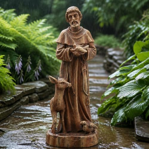 25" St Francis Garden Statue with Bird Feeder, Outdoor Patio Decor - Image 3