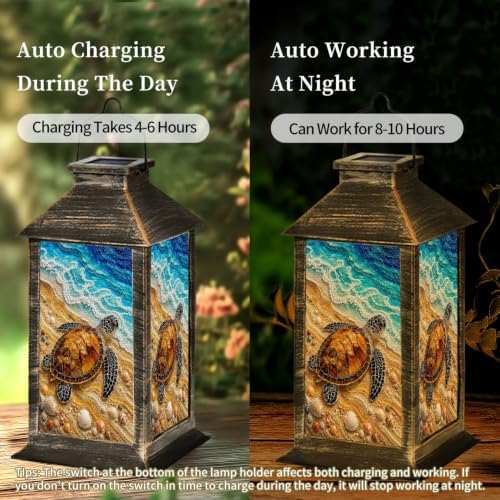 Solar Lantern Colorful Mosaic Sea Turtle Outdoor Waterproof Garden Hanging Lantern Solar Powered Lighting Outside Solar Light for Patio Yard Camping, Gifts for Women Mom - Image 4