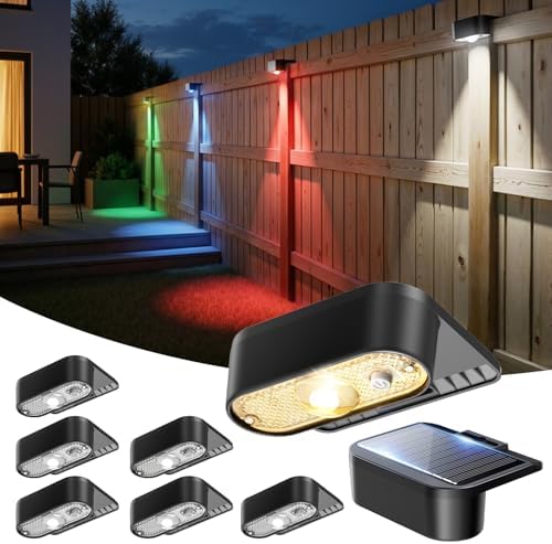 JOFIOS Solar Deck Lights Outdoor 8 Pack, Solar Fence Lights Waterproof IP44, 9 Fixed Colors ＆ Color Changing LED Step Light for Outside, Patio, Stair, Garden, Yard, Railing, Front Porch, Balcony Decor by JOFIOS