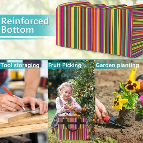 Mexican Stripes Garden Tool Bag, Garden Tote Storage Bag with 10 Pockets, Indoor and Outdoor Colorful Vertical Line Gardening Tool Organizer for Women Men - Image 7