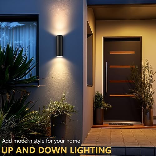 wowlite Outdoor Wall Sconces, Cylinder Up & Down Light, Matte Black, 2 Pack - Image 2