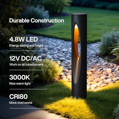 Tribesigns 6-Pack Low Voltage Landscape Lights, 4.8W LED Pathway Lights, 3000K Outdoor Landscape Lighting for Walkway, Garden, Yard UL&ETL Listed, IP65 Waterproof, 12-24V Aluminum Alloy, Black - Image 2