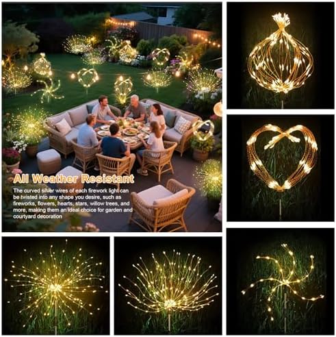 Solar Garden Firework Lights Outdoor Waterproof, 4 Pack Solar Lighting with 8 Lighting Modes, 120 LED Sparklers String Lights for Outside Decor Yard Pathway Decorations(Warm) - Image 5