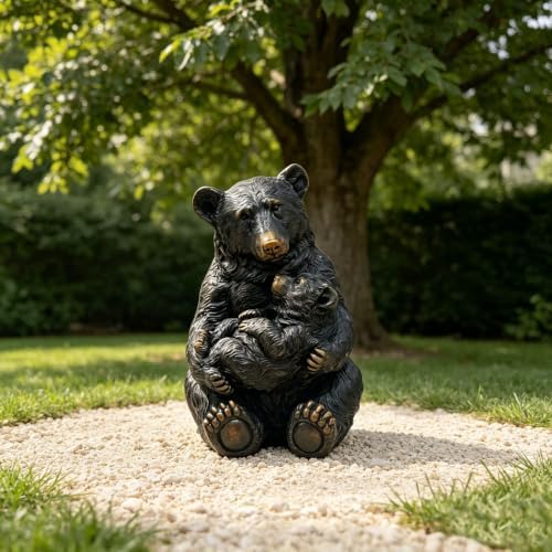 19" Mother Cub Bear Statue Garden Decor Outdoor Patio Black - Image 3