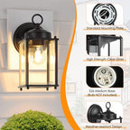MATAMEYE Outdoor Wall Lantern, Exterior Waterproof Wall Sconce Light Fixtures, Black Front Door Lighting, Anti-Rust E26 Socket Porch Lamp, 2 Pack - Image 4