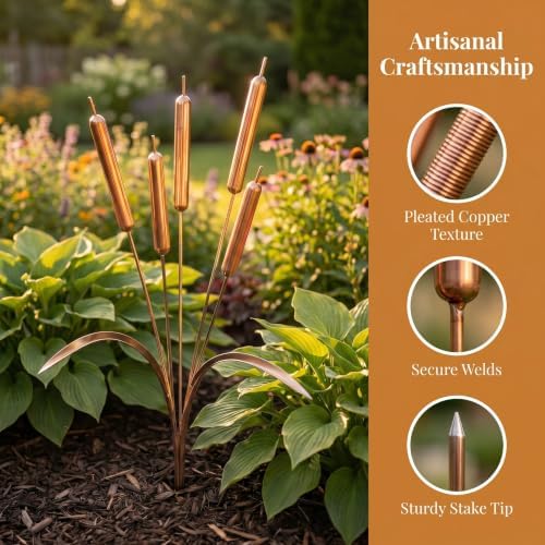 2026 Cattail Wind Chimes Copper Garden Stake, Handmade 20inch Large Metal Flower Plant Sculpture Yard Art Decor Vintage Rustic Bells Ornament Kinetic Wind Sculpture 19.69in 3pcs - Image 4