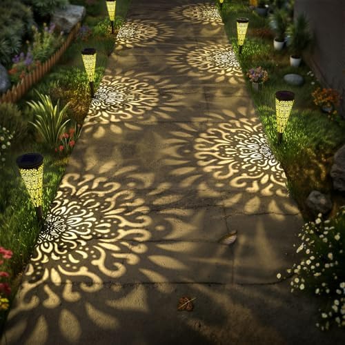 gardencave 6 Pack Solar Lights Outdoor Garden Decorative Mandala Solar Pathway Lights Waterproof Plastic Outside Solar Path Landscape Lights Gardening Gifts for Women Mom Backyard Walkway Yard Decor - Image 3