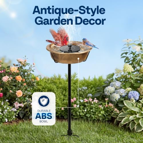 VIVOHOME Bird Bath with Solar Fountain and Metal Ground Stake, Copper - Image 2