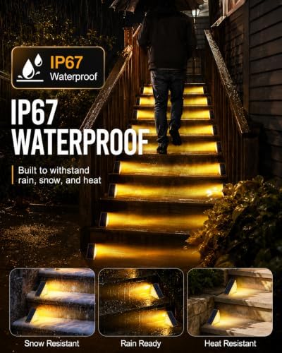 Solar Step Lights Outdoor Waterproof, 6 Pack Solar Stair Lights Outdoor IP67 Dusk to Dawn, Warm 3000K Outdoor Step Lights, Solar Lights for Steps and Stairs, Deck Steps, Patio Stairs, Porch Steps - Image 4