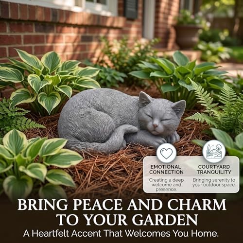 Stone Sleep Cat Statues Outdoor Decorative, Cat Memorial Statue for Yard Lawn Patio Porch, Garden Pet Grave Marker Figures, 9.44" L x 6.29" W x 4.33" H - Image 3
