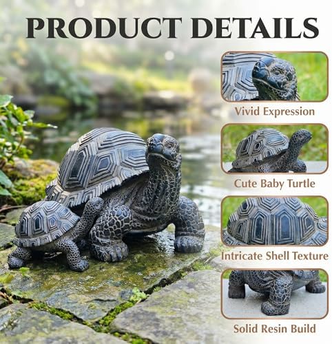 2 Pcs Turtle Outdoor Statue, Tortoise Garden Figurine, Resin Garden Turtles Outdoor Decor for Patio, Lawn, Yard, Pond, Housewarming Mom Gifts - Image 4