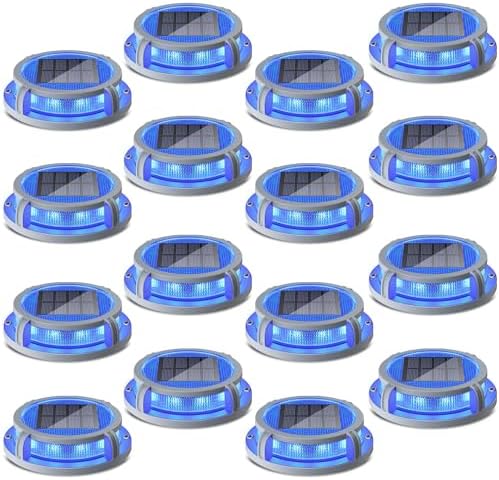 SIEDiNLAR Solar Deck Lights Outdoor 2 Modes 16 LEDs 16 Pack, Blue/Red Light by Siedinlar