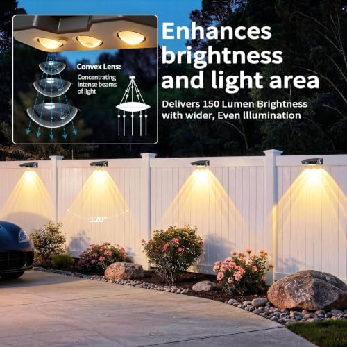 Solar Fence Lights Outdoor 10 Pack, Warm White & RGB Color Changing Fence Lights Solar Powered with Brighter LED Focus Lens, IP65 Waterproof Fence Lights Solar for Wall Deck Patio Porch Step Pool - Image 2