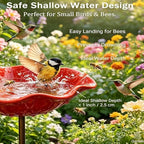 Dots Bee Blossoms for Water, 2PCS Poppy Bird Bath Stake, Outdoor Pollinator Handmade Metal Flower Garden Stake, Mini Bird Bath & Bee Watering Station for Outdoor Garden Courtyard Decor (Red) - Image 3