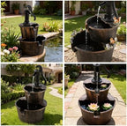 2-Tier Barrel Waterfall Fountain,27-Inch Plastic Outdoor Water Feature with Pump for Garden,Patio and Backyard - Image 7